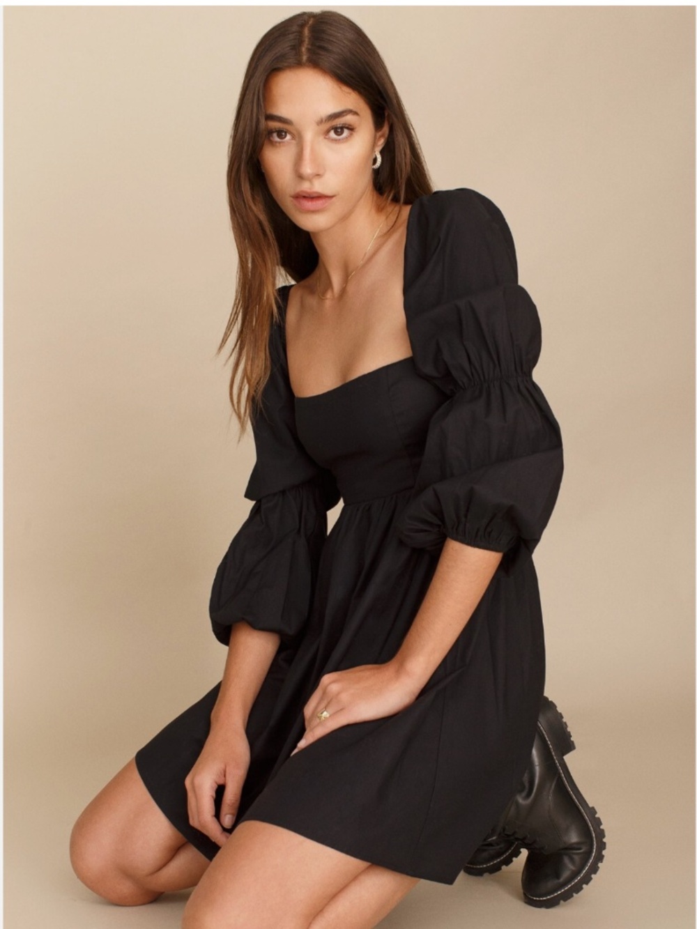 Reformation‎ Michaela Long Puff Sleeve Mini Dress in Black